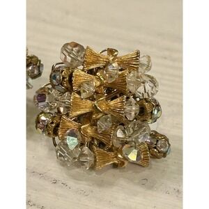 Vintage Signed ALICE CAVINESS Crystal Ribbed Bow Earrings Filigree Clip Shimmer